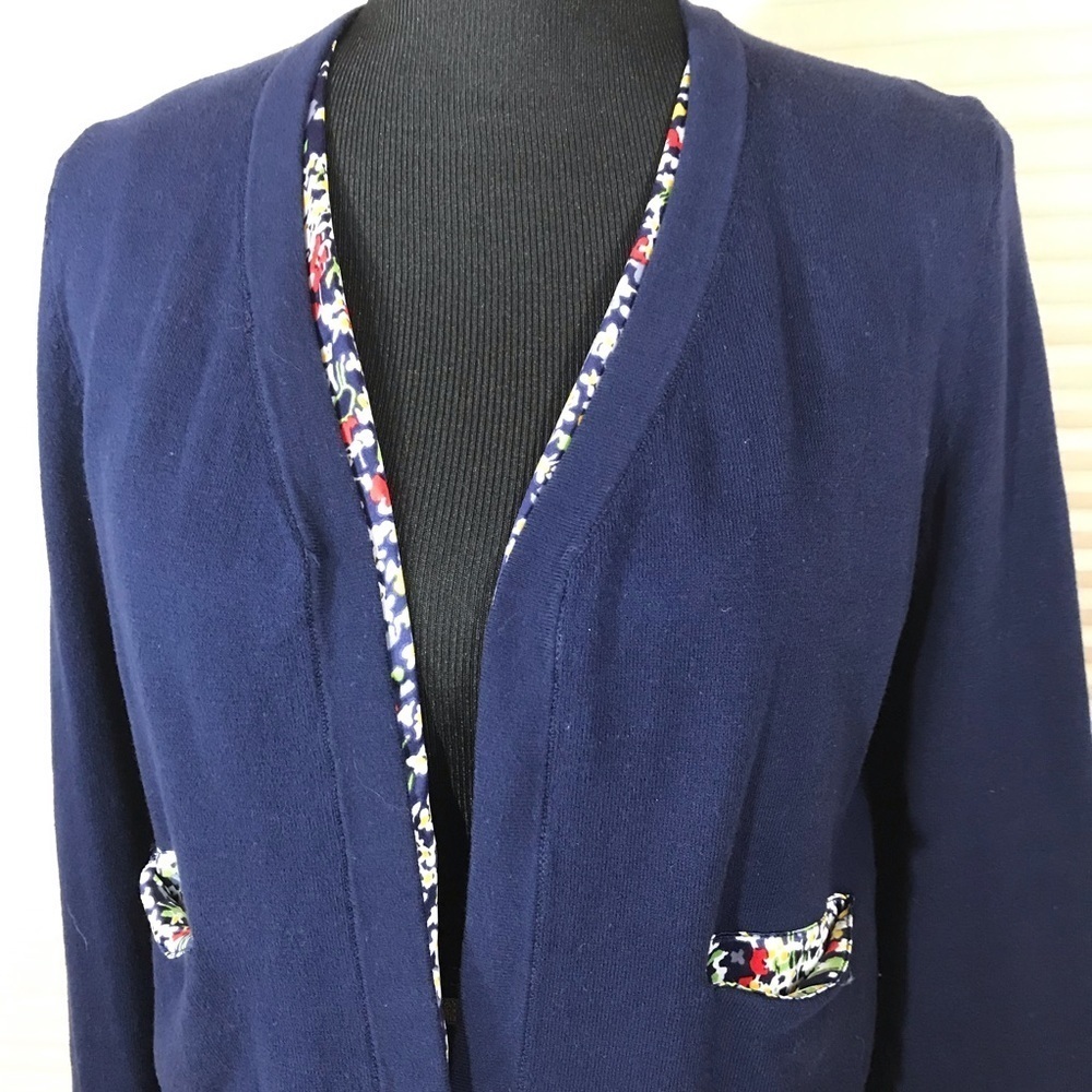 HWR Anthropologie Blue Floral Open Cardigan Medium